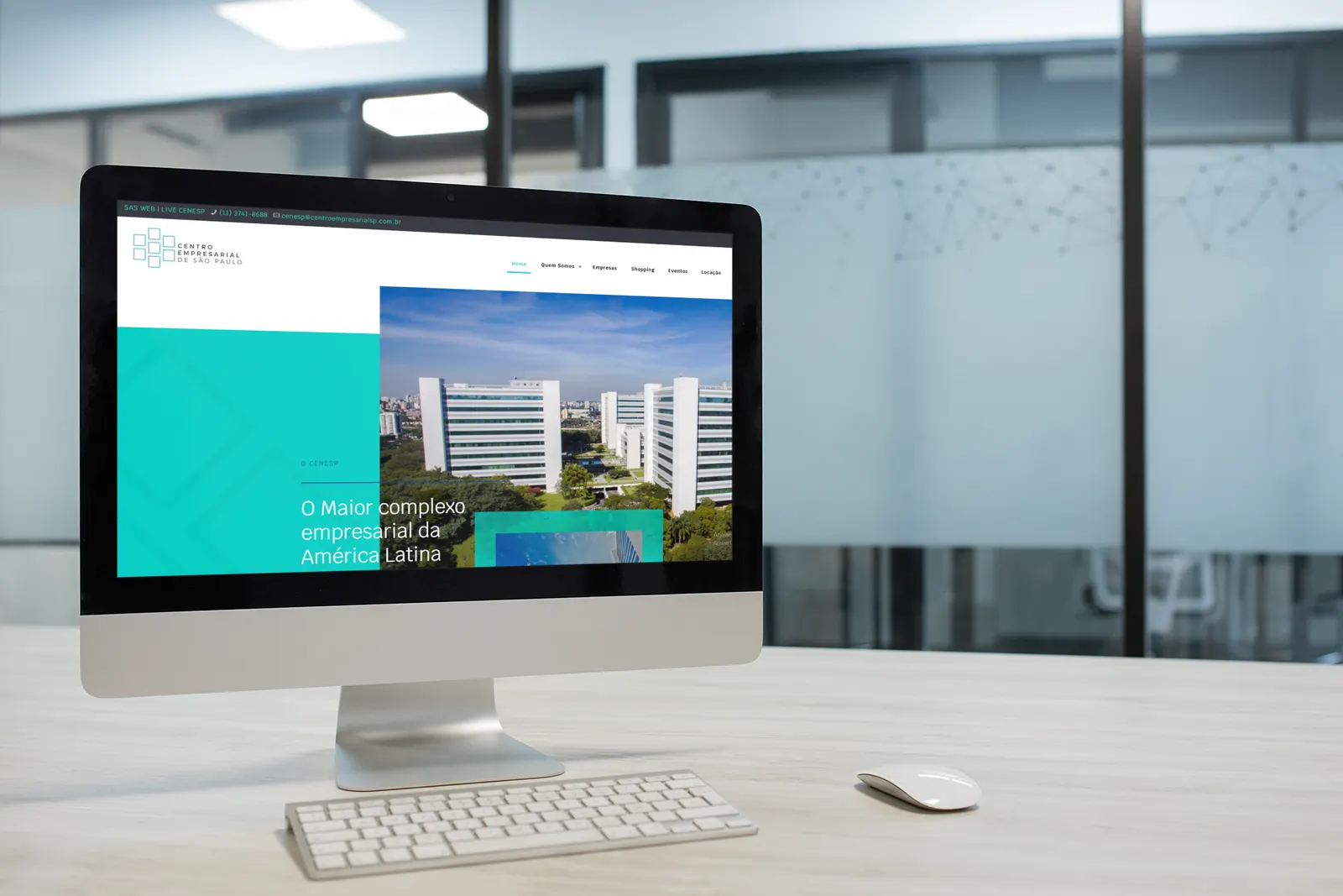 Site do Centro Empresarial de São Paulo em um iMac